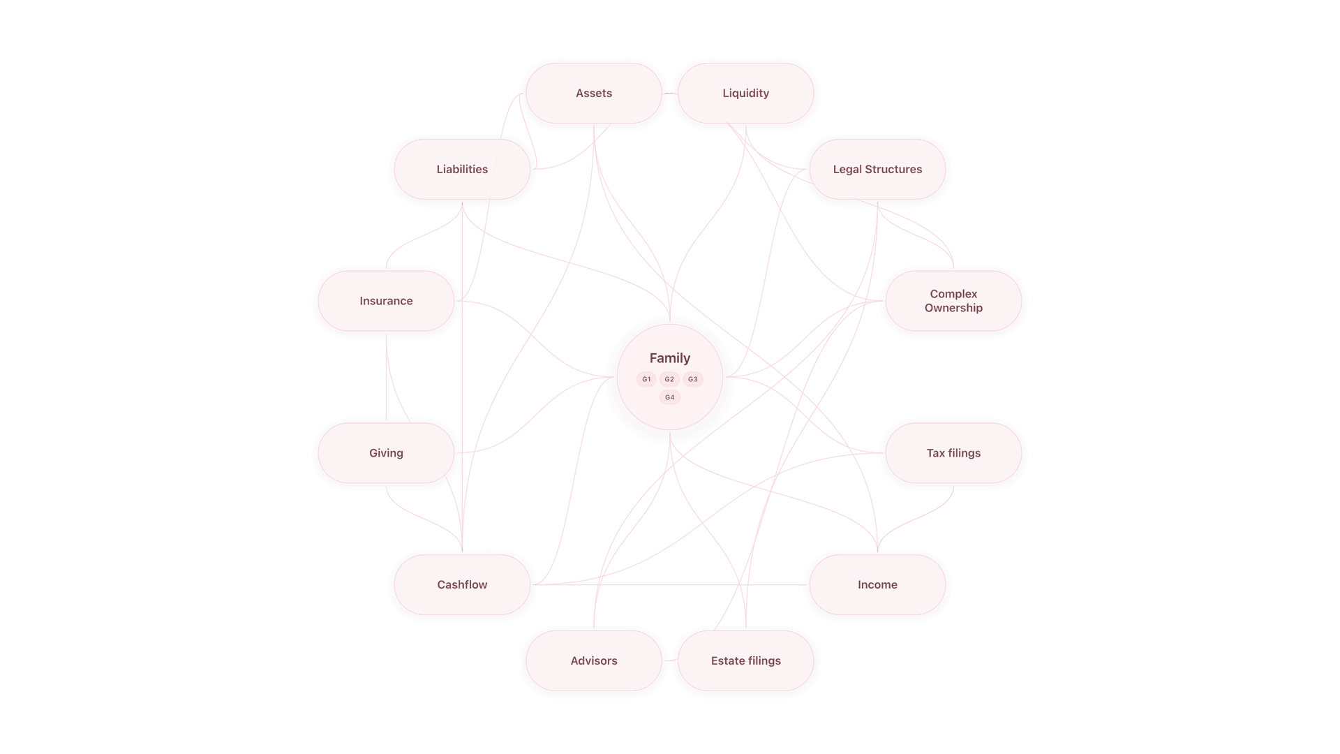 Family wealth knowledge graph showing interconnected financial elements