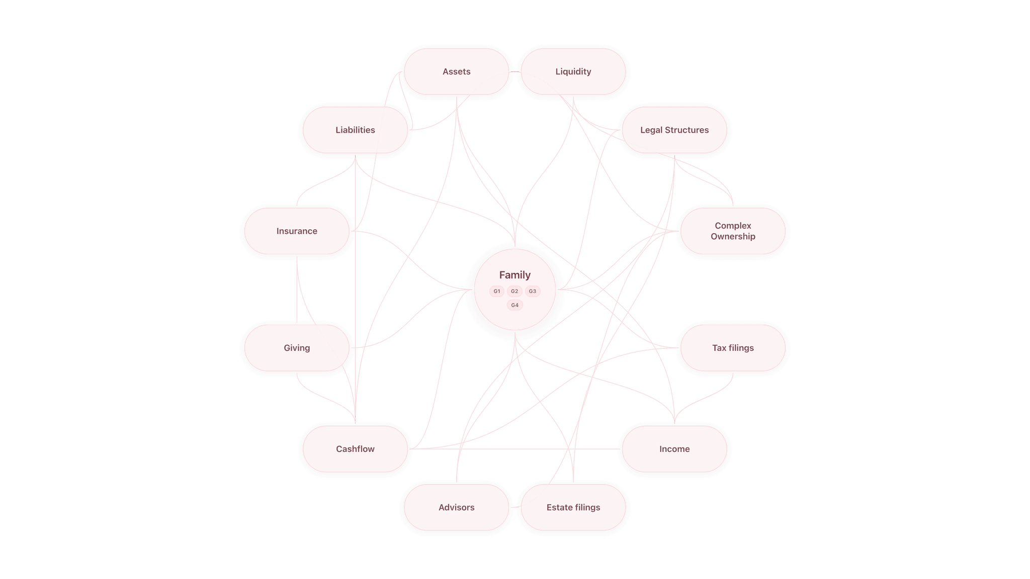 Family wealth knowledge graph showing interconnected financial elements